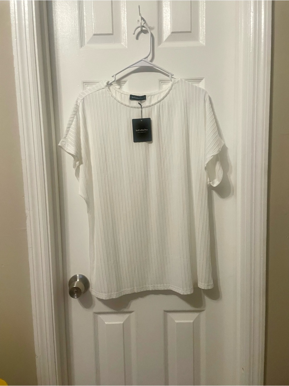 Ribbed Short-Sleeve Crewneck Top in White